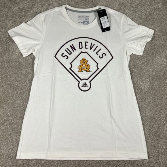 Adidas Sun Devils T-Shirt White Men's Medium Go-To Performance Tee NWT NCAA - Picture 1 of 5